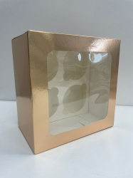 Изображение Коробка под 4 капкейка ЗОЛОТО с квадратным окошком 160*160*100 мм